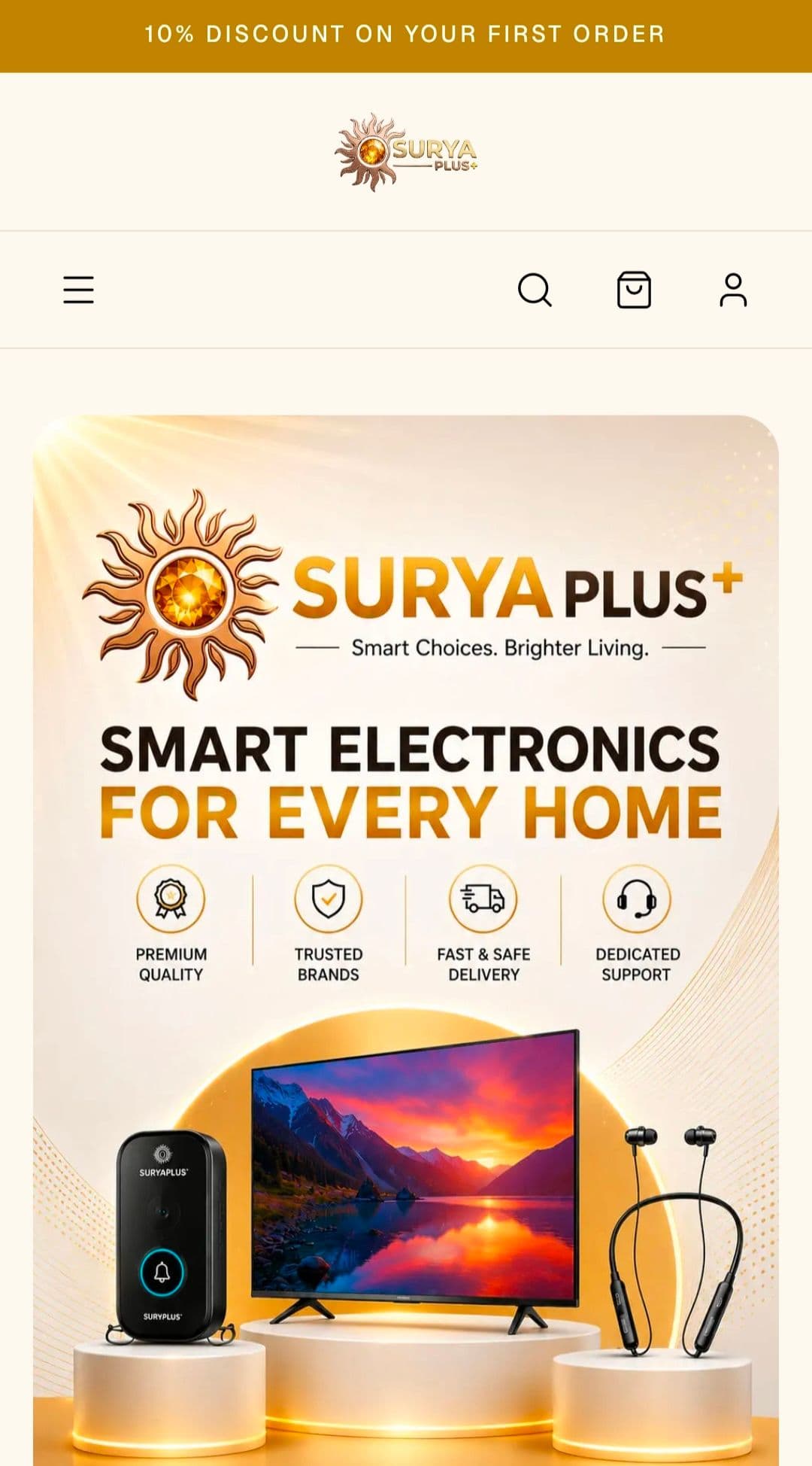 Mobile website design preview — Surya Plus Electronics