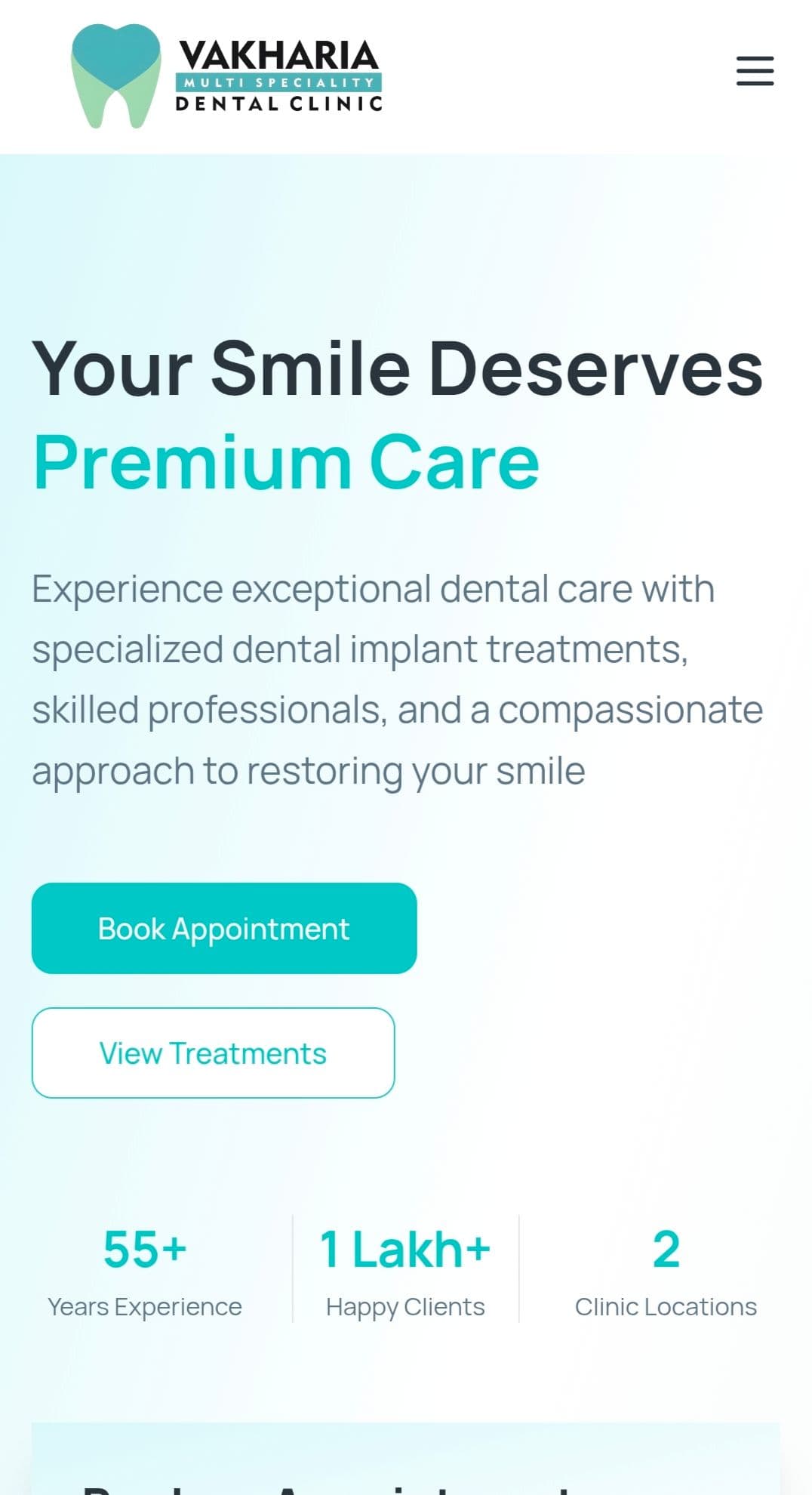 Mobile website design preview — Vakharia Dental Clinic