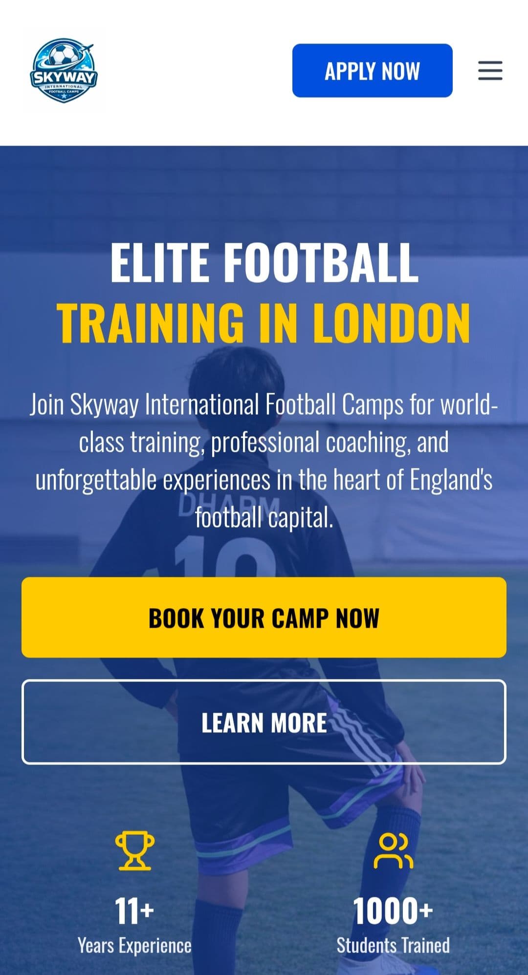 Mobile website design preview — Skyway Football Camps