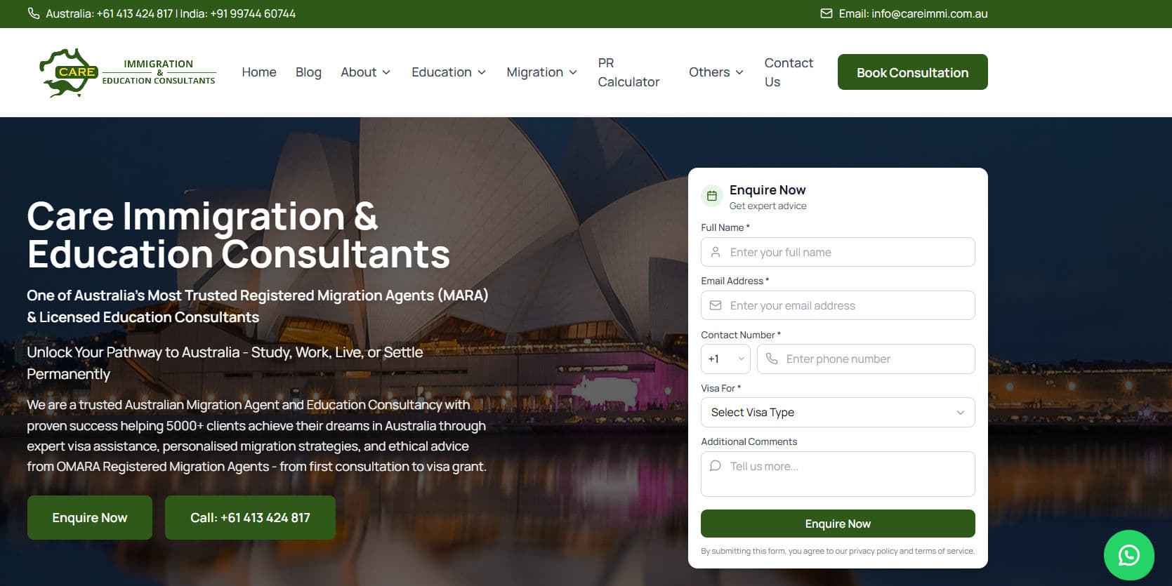 Care Immigration and Education Consultants website