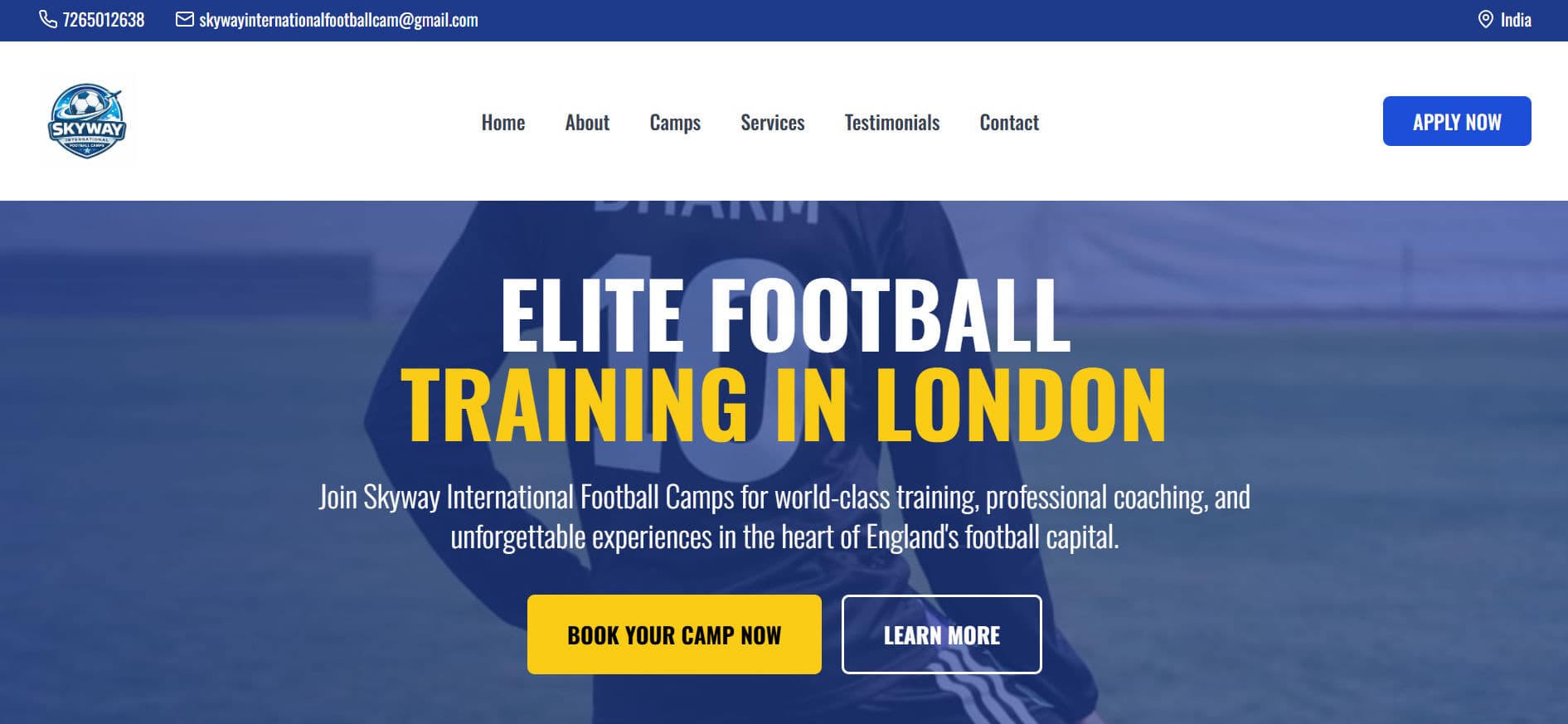 Skyway International Football Camps website